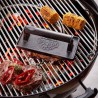 GEFU BBQ steak and burger press, cast iron, with wooden handle, for grill and pan, shapes grooves, durable construction.