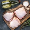Turkey thigh with bone and skin, fresh poultry meat for roasting, natural vacuum-packed product