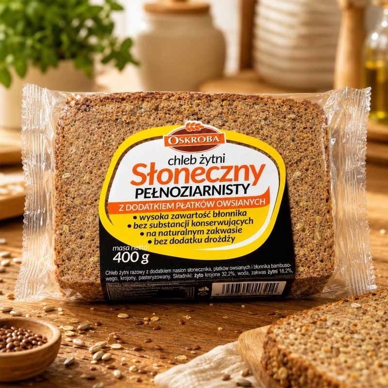 Prawdziwy chleb żytni pełnoziarnisty ze słonecznikiem 400g