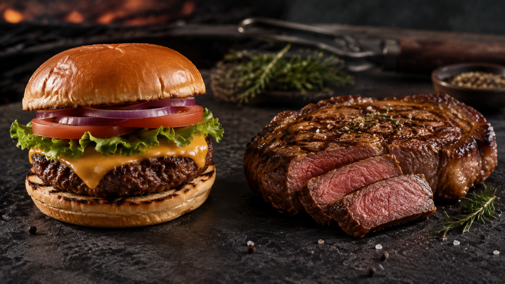 Burger wołowy i stek na grillu – porównanie Super-Stek.pl
