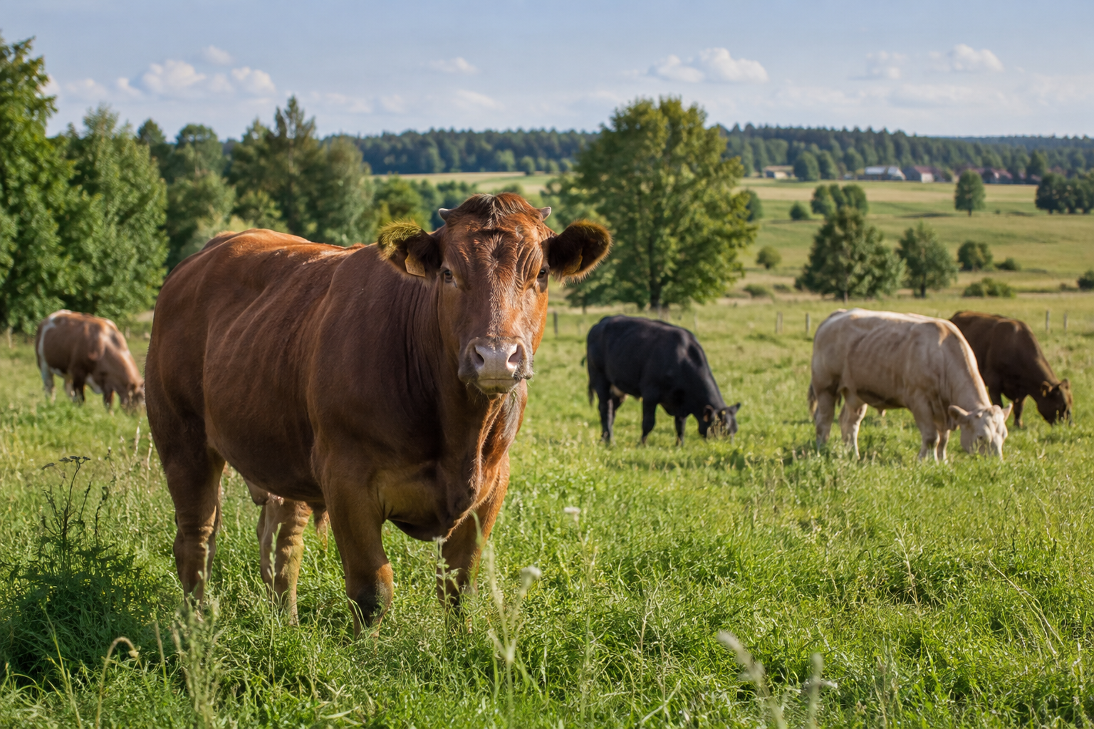 Bydło mięsne wypasane na pastwisku na Podlasiu